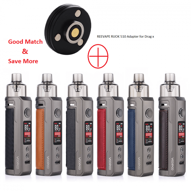 {Match Sale}Voopoo Drag X Pod Mod Kit 80W With REEVAPE RUOK 510 Adapter